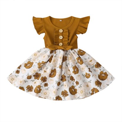 Flowers Print Party Outdoor Dresses For Girls-Children Cloth Shop