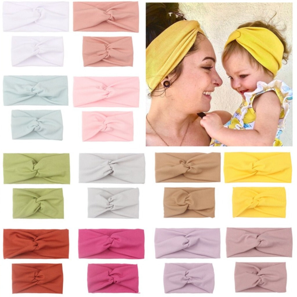 12Pcs Mom & Girl Baby Matching Solid Headband Set-Children Cloth Shop