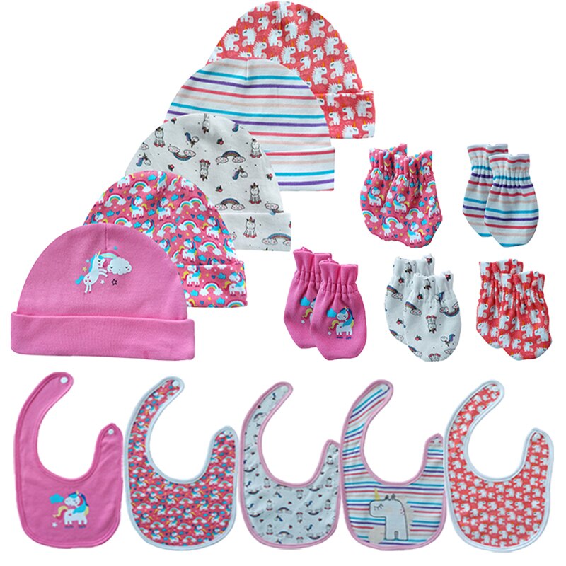 3Pcs Unisex Baby Cartoon Print Hat, Glove And Bibs Set-Children Cloth Shop