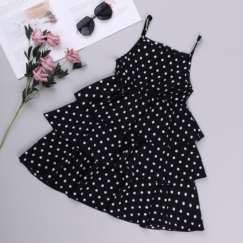 Short-Sleeved Denim Jacket And Polka Dot Suspender Skirt Set-Children Cloth Shop
