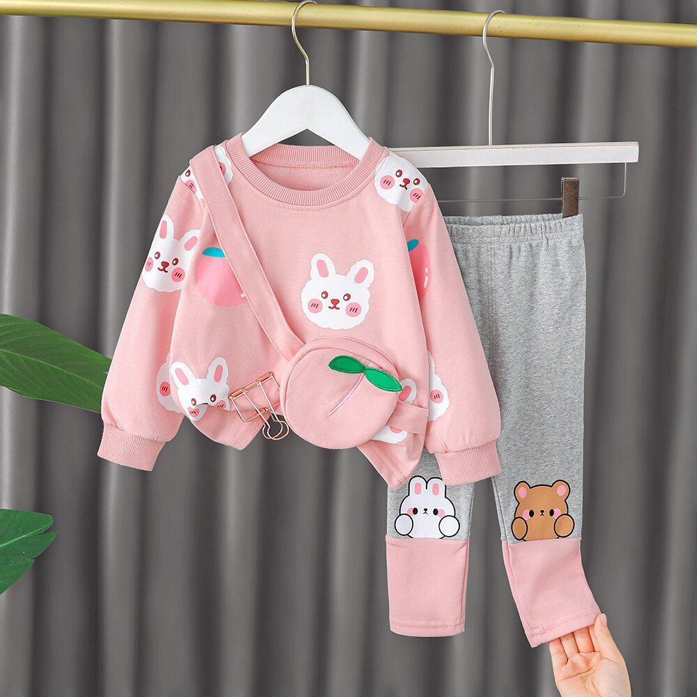 Long Sleeve Cartoon Animal Print Sweater & Pants Set-Children Cloth Shop