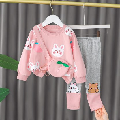 Long Sleeve Cartoon Animal Print Sweater & Pants Set-Children Cloth Shop