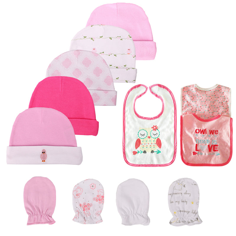 3Pcs Unisex Baby Cartoon Print Hat, Glove And Bibs Set-Children Cloth Shop