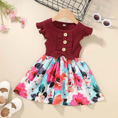 Flowers Print Party Outdoor Dresses For Girls-Children Cloth Shop