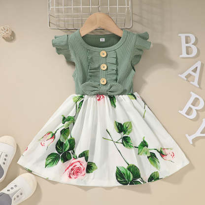 Flowers Print Party Outdoor Dresses For Girls-Children Cloth Shop