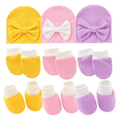 Newborn Baby Solid Color Hat, Gloves And Foot Cover Accessories-Children Cloth Shop