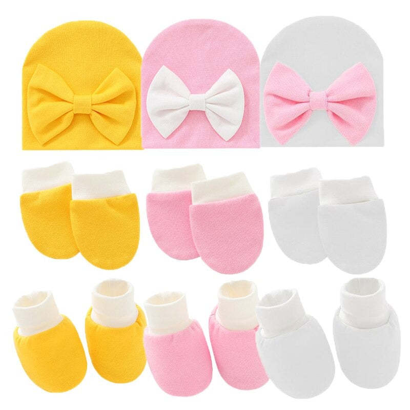 Newborn Baby Solid Color Hat, Gloves And Foot Cover Accessories-Children Cloth Shop