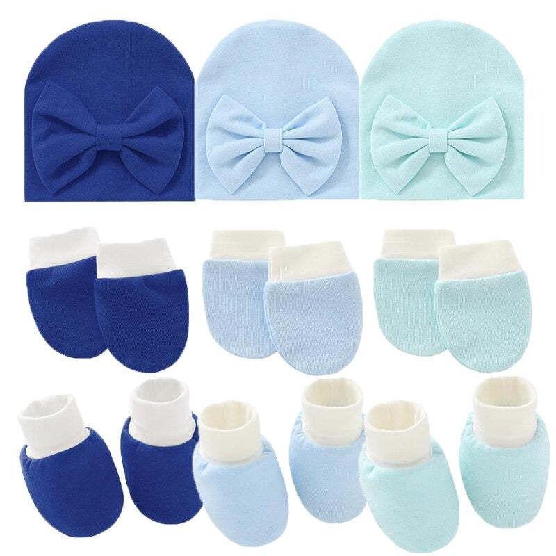 Newborn Baby Solid Color Hat, Gloves And Foot Cover Accessories-Children Cloth Shop