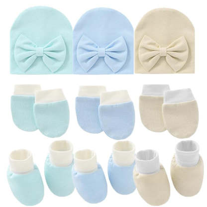 Newborn Baby Solid Color Hat, Gloves And Foot Cover Accessories-Children Cloth Shop