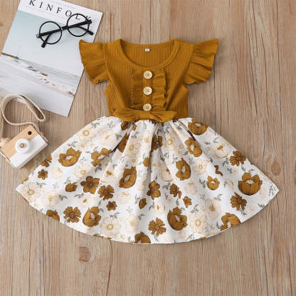Flowers Print Party Outdoor Dresses For Girls-Children Cloth Shop