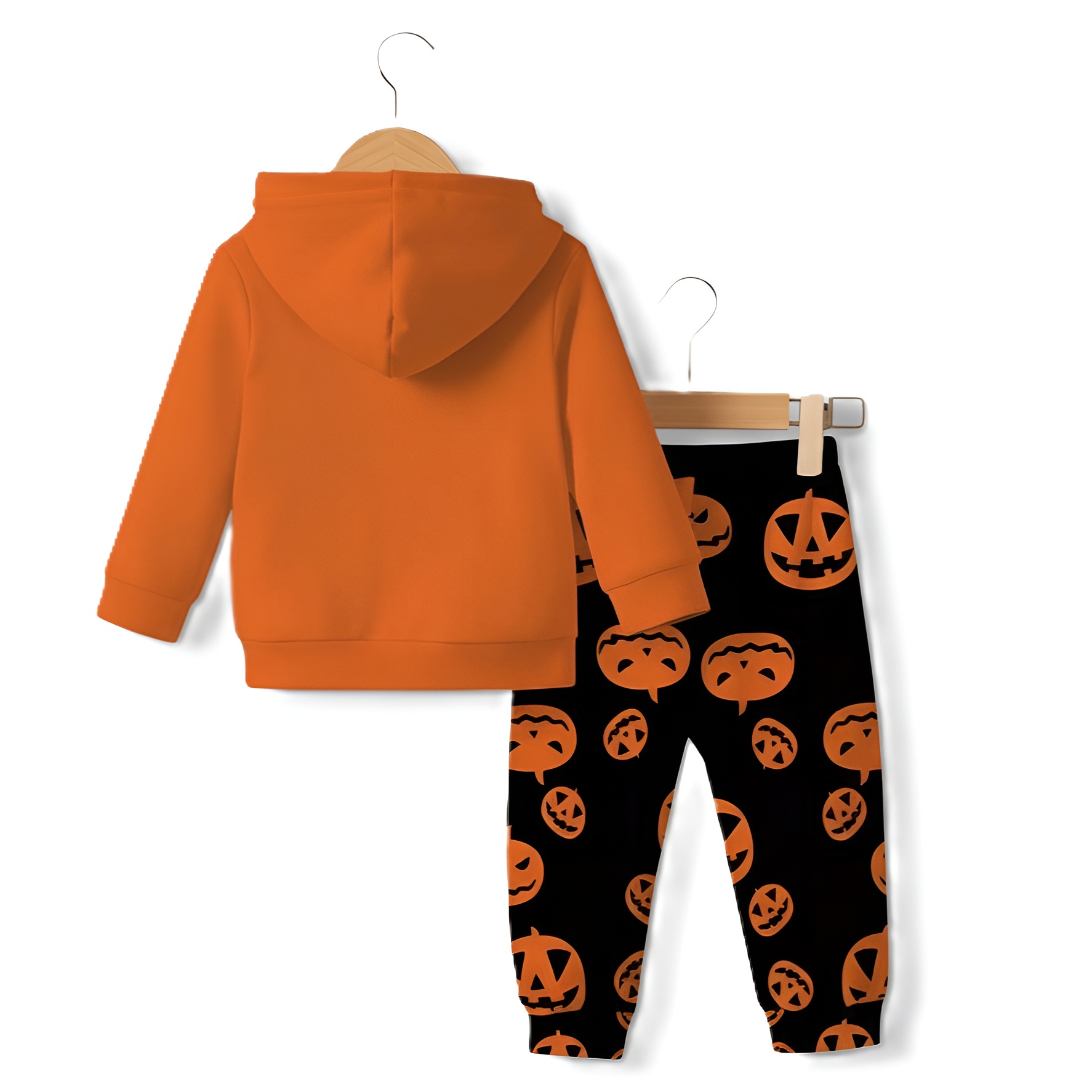 Halloween Pumpkin Print Hooded Sweatshirt Onesie Set For Boys And Girls