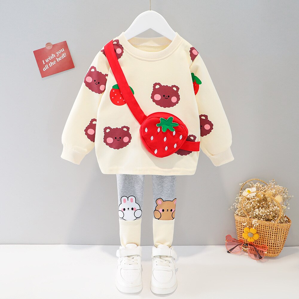 Long Sleeve Cartoon Animal Print Sweater & Pants Set-Children Cloth Shop