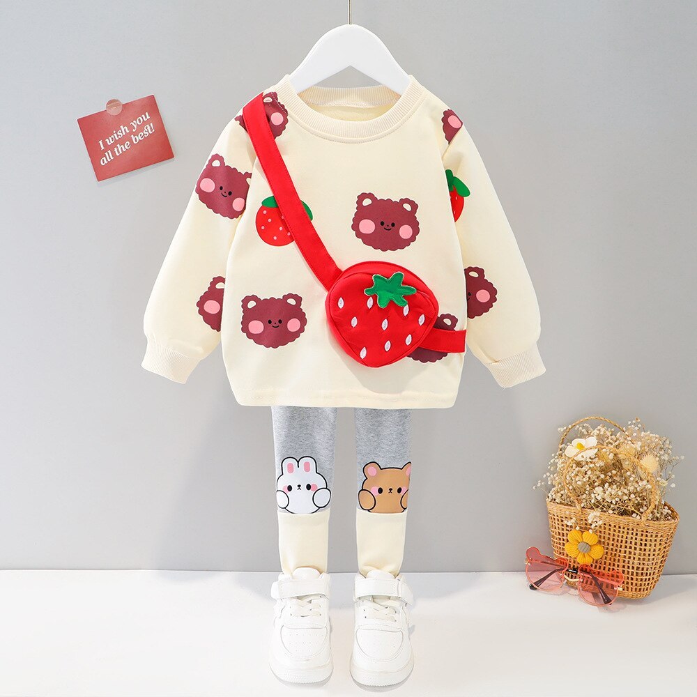 Long Sleeve Cartoon Animal Print Sweater & Pants Set-Children Cloth Shop