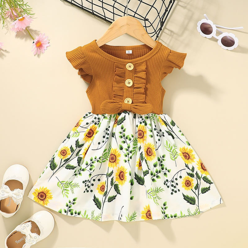 Flowers Print Party Outdoor Dresses For Girls-Children Cloth Shop