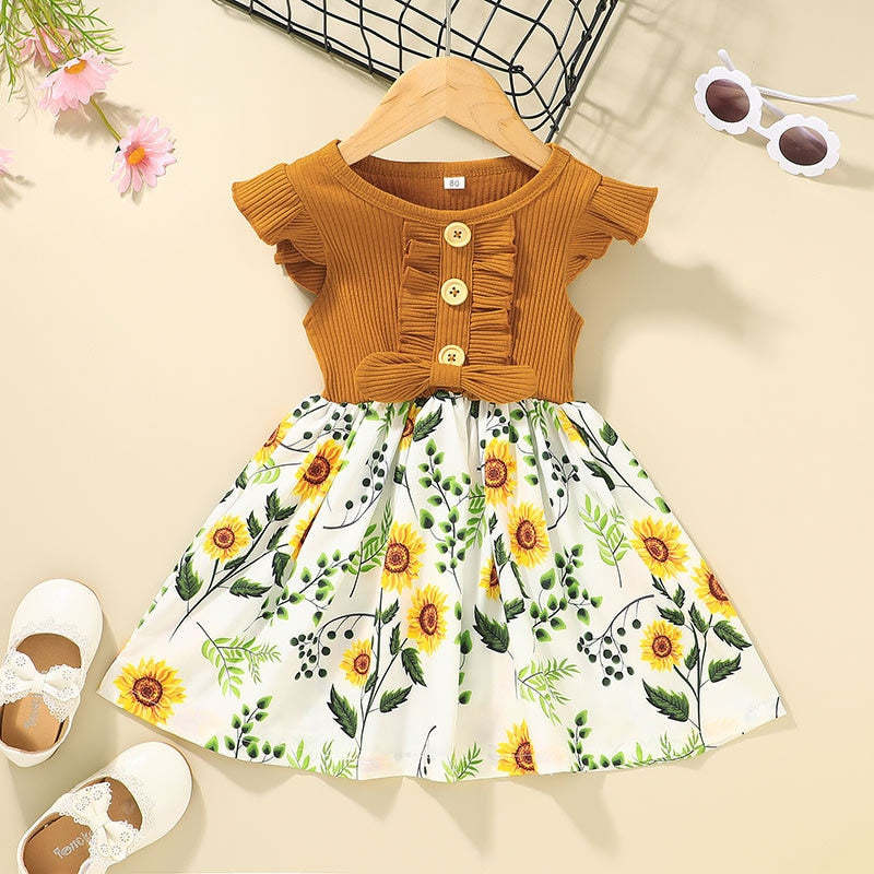 Flowers Print Party Outdoor Dresses For Girls-Children Cloth Shop