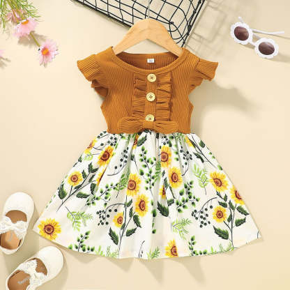 Flowers Print Party Outdoor Dresses For Girls-Children Cloth Shop