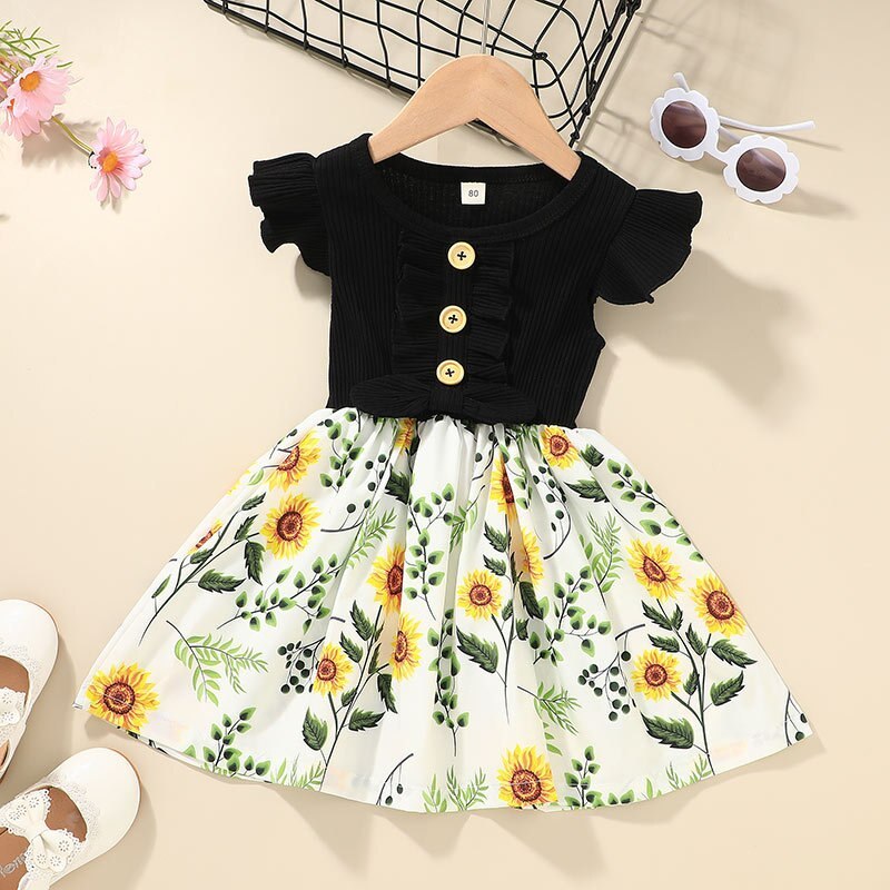 Flowers Print Party Outdoor Dresses For Girls-Children Cloth Shop