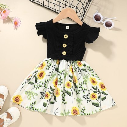 Flowers Print Party Outdoor Dresses For Girls-Children Cloth Shop
