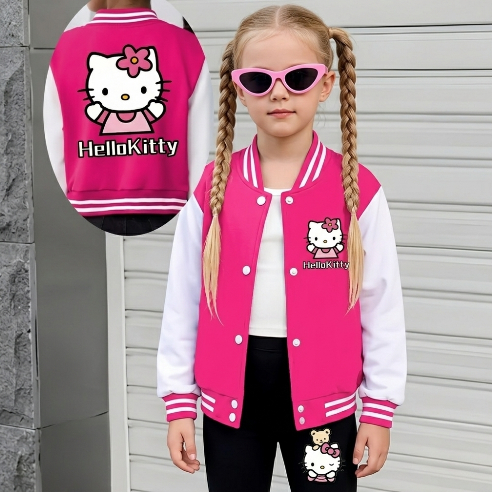 Hello Kitty Cartoon Print Jacket And Flared Pants Girls 2 Piece Set For Girls