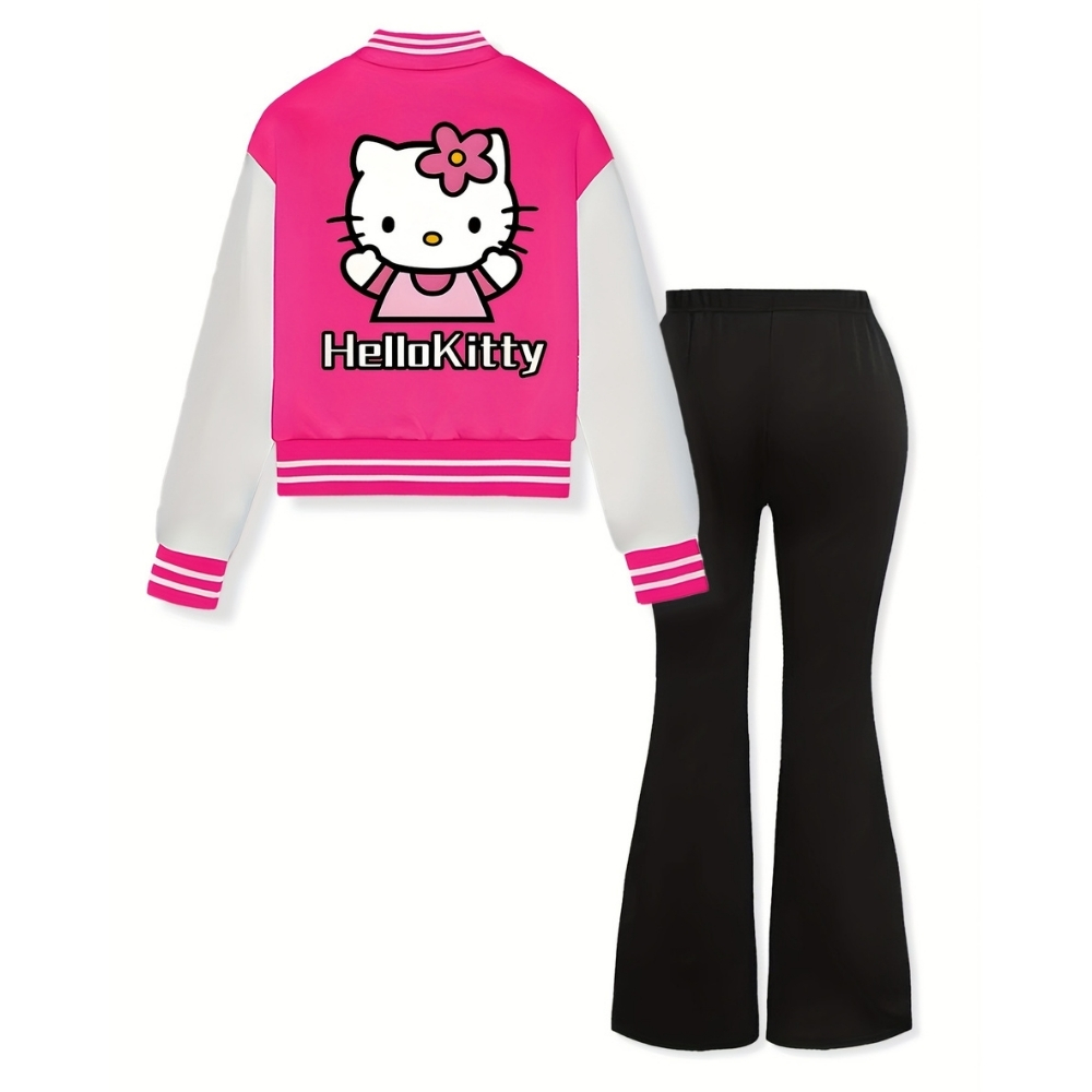 Hello Kitty Cartoon Print Jacket And Flared Pants Girls 2 Piece Set For Girls