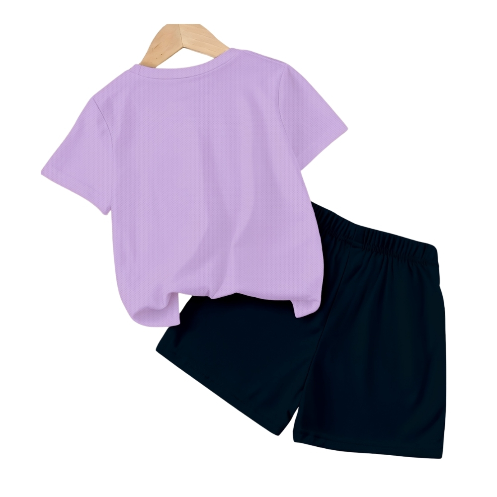 Hello Kitty Graphic Themed Mesh T Shirt And Shorts Set For Girls