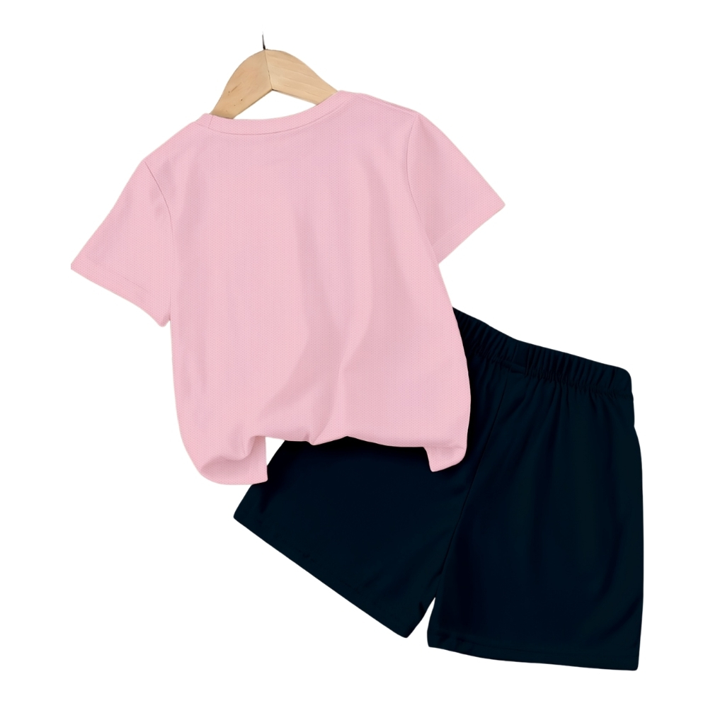 Hello Kitty Print Mesh T Shirt And Shorts Casual Outfit Set For Girls