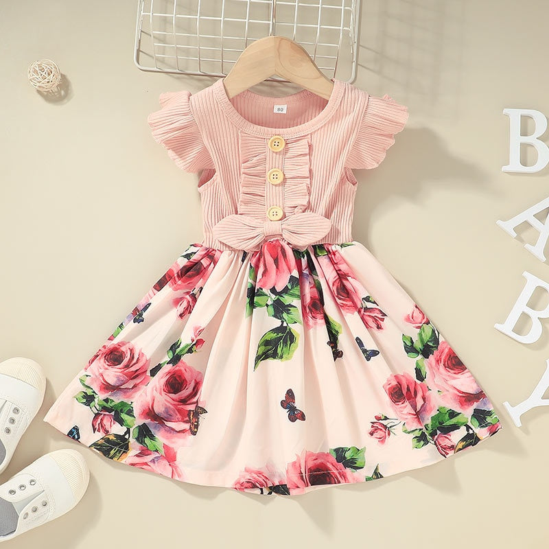 Flowers Print Party Outdoor Dresses For Girls-Children Cloth Shop