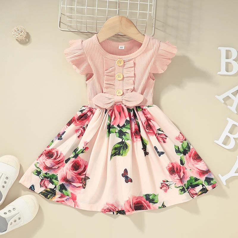 Flowers Print Party Outdoor Dresses For Girls-Children Cloth Shop