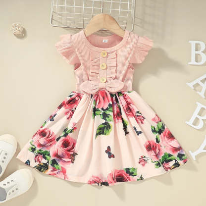 Flowers Print Party Outdoor Dresses For Girls-Children Cloth Shop