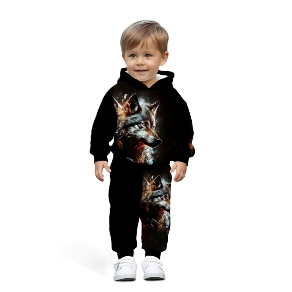 Hooded Baby Onesie With Wolf Print 