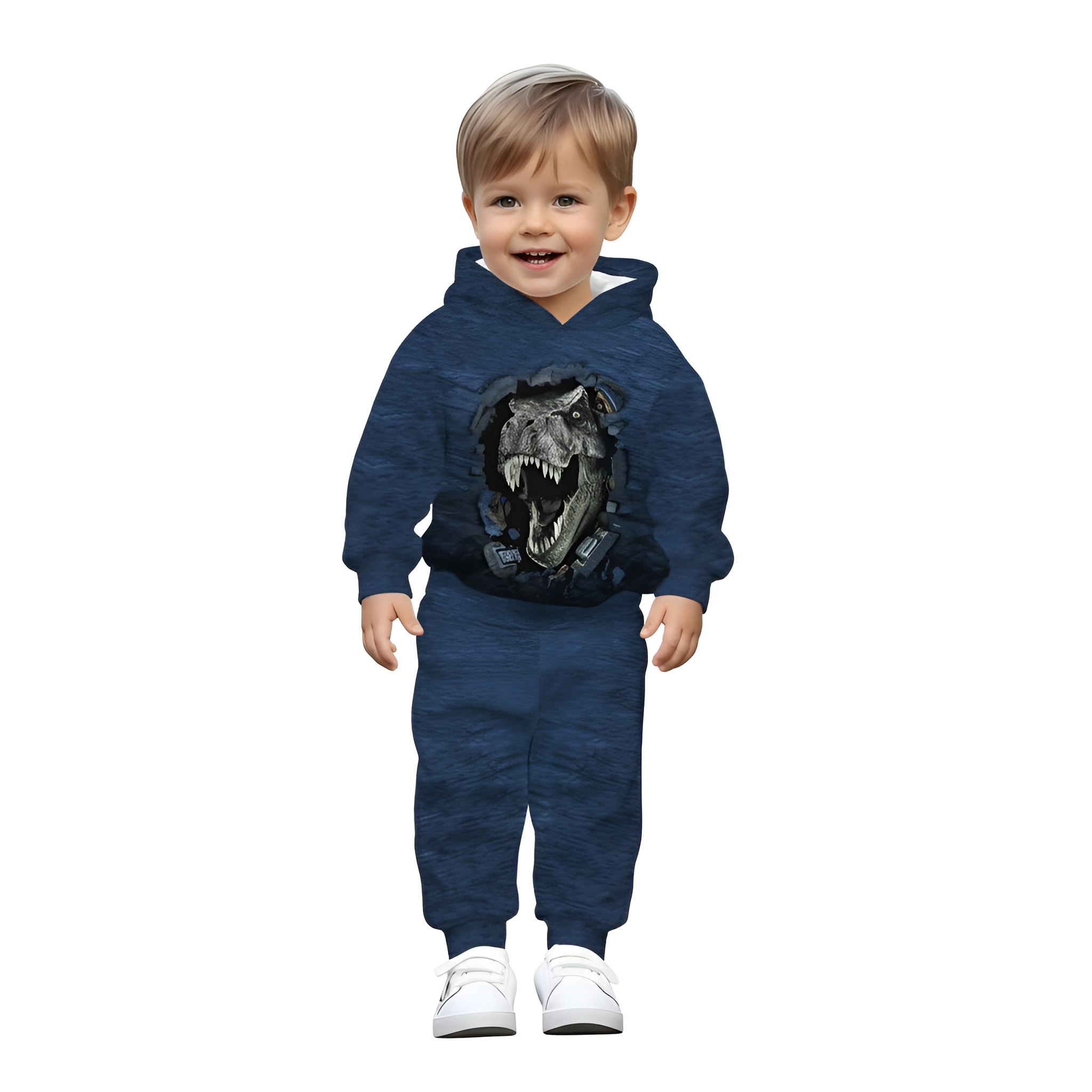 Hooded Sweatshirt And Sportswear Set With Bold Dinosaur Print For Baby Boy