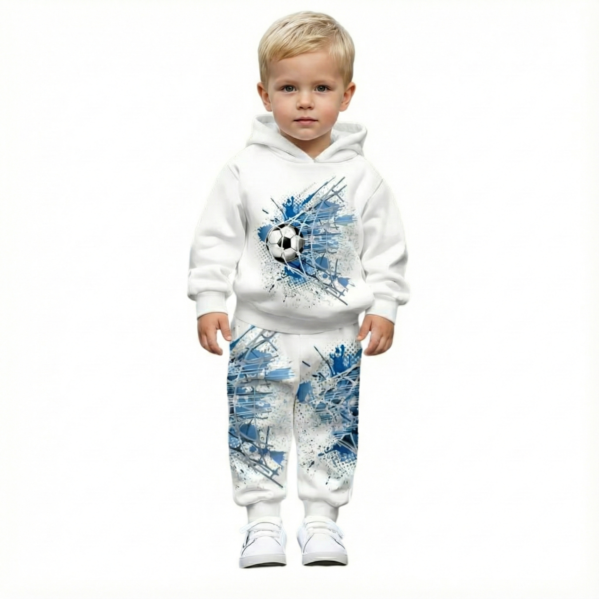 Hooded Sweatshirt Set With Football Goal Print For Boy