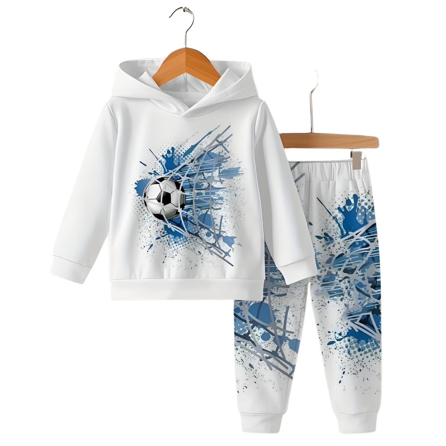 Hooded Sweatshirt Set With Football Goal Print For Boy