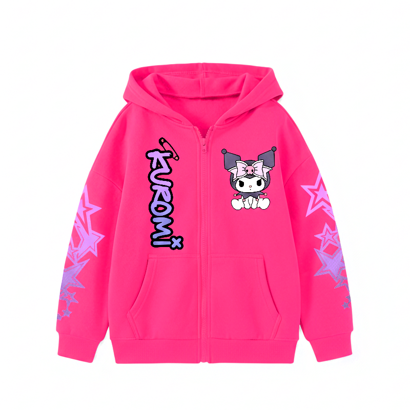 Kuromi Cartoon Graphic Print Hooded Sweatshirt For Girls Winter Wear