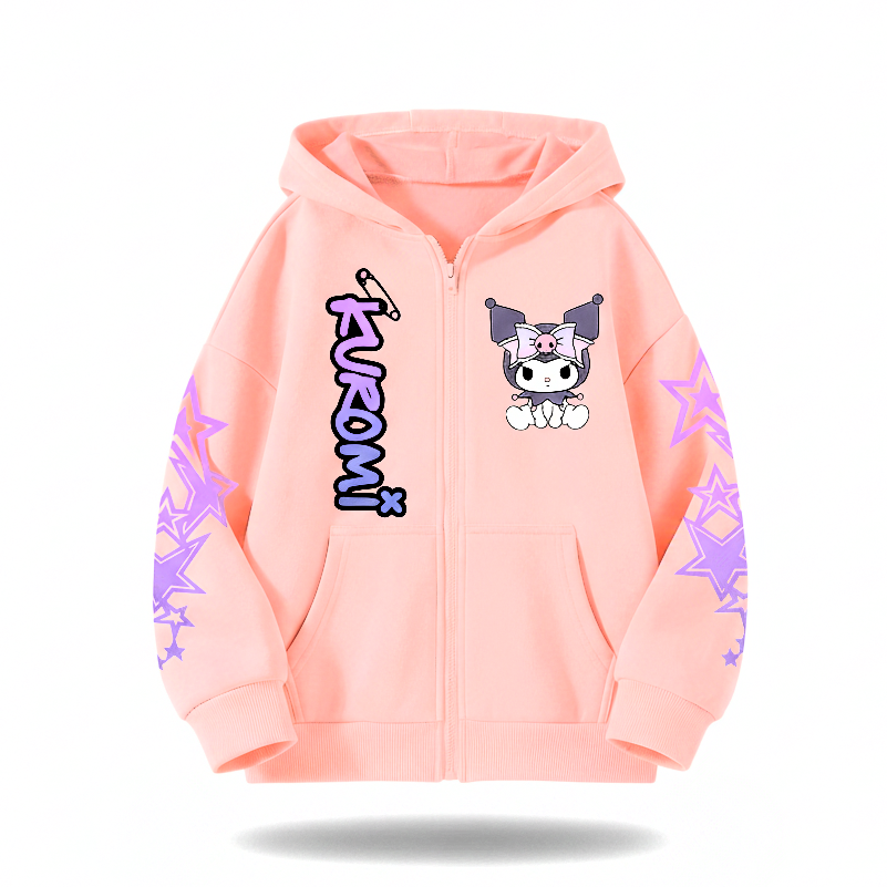 Kuromi Cartoon Graphic Print Hooded Sweatshirt For Girls Winter Wear