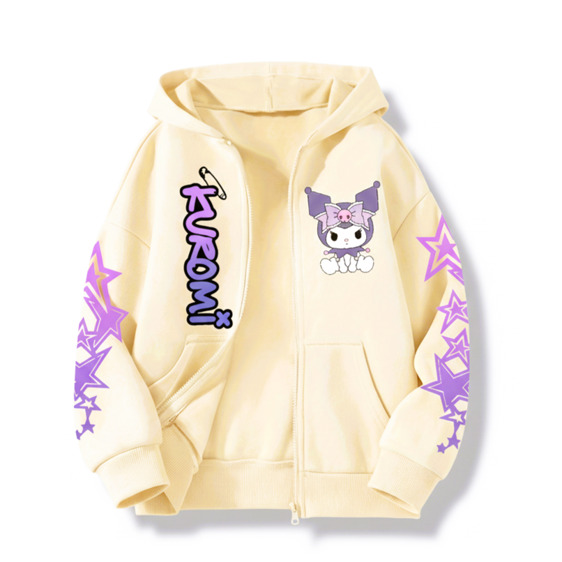Kuromi Cartoon Graphic Print Hooded Sweatshirt For Girls Winter Wear