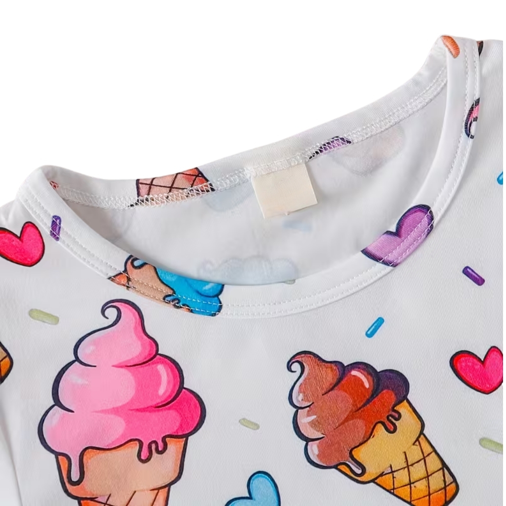 Ice Cream Print Short Pajama Set For Girls