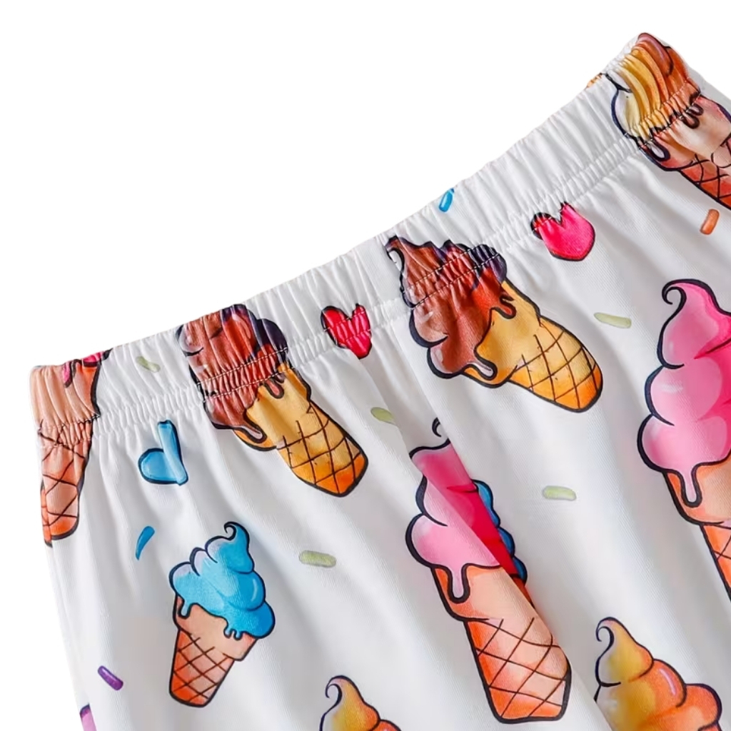 Ice Cream Print Short Pajama Set For Girls