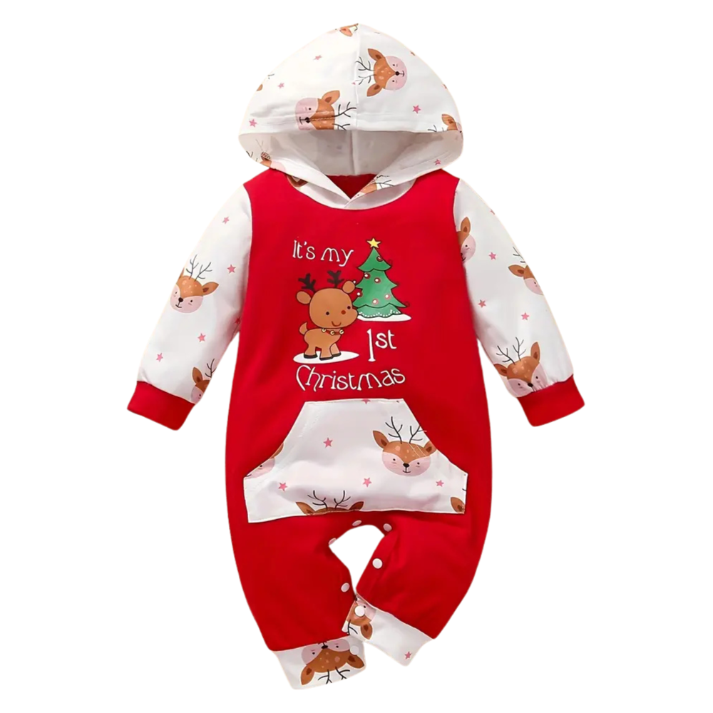 Its My 1st Christmas Reindeer Hooded Bodysuit for Baby Boys and Girls