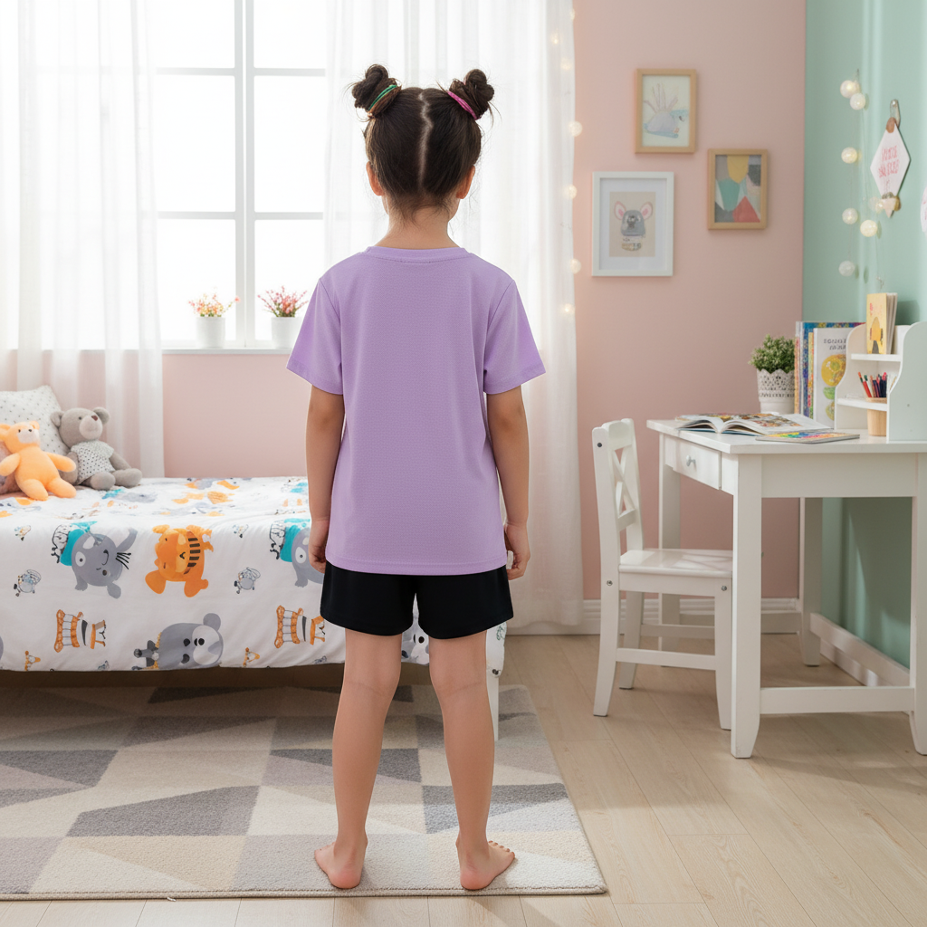 Hello Kitty Graphic Themed Mesh T Shirt And Shorts Outfit Set For Girls