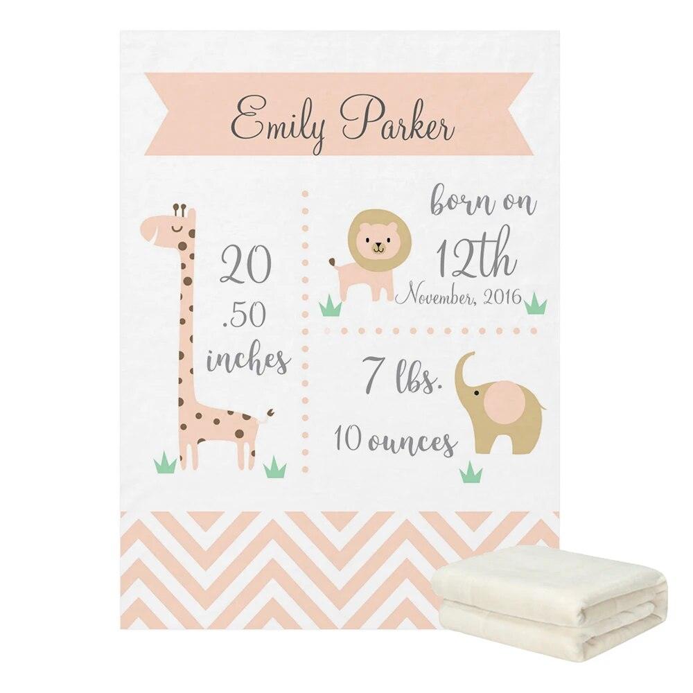 Jungle Animals Blanket – Personalized Safari Baby Announcement Gift-Children Cloth Shop