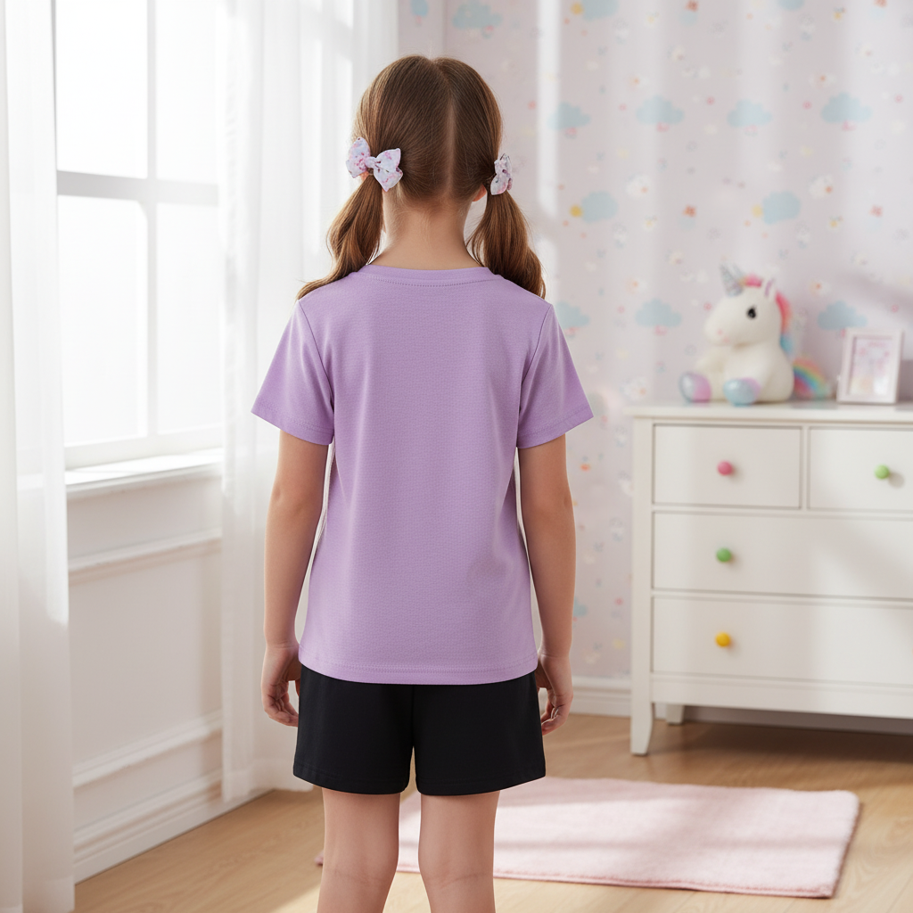Kuromi Graphic Themed Mesh T Shirt And Shorts Set For Girls