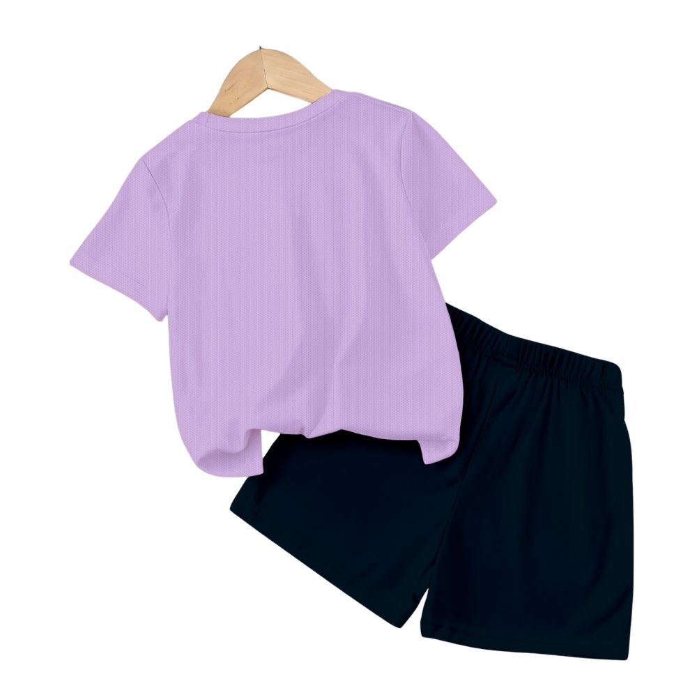 Kuromi Graphic Themed Mesh T Shirt And Shorts Outfit Set For Girls