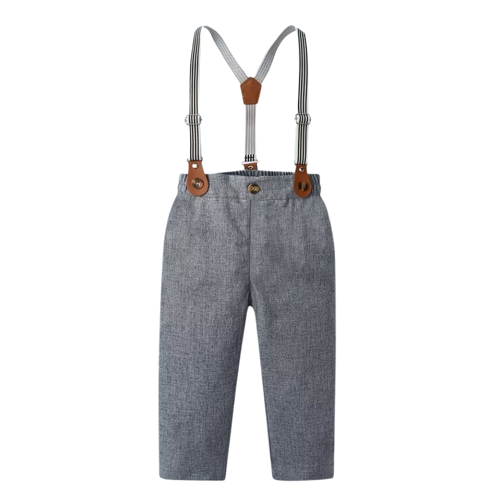 Long Sleeve Bow Tie Shirt And Suspender Pants 2 Piece Outfit Set For Boys