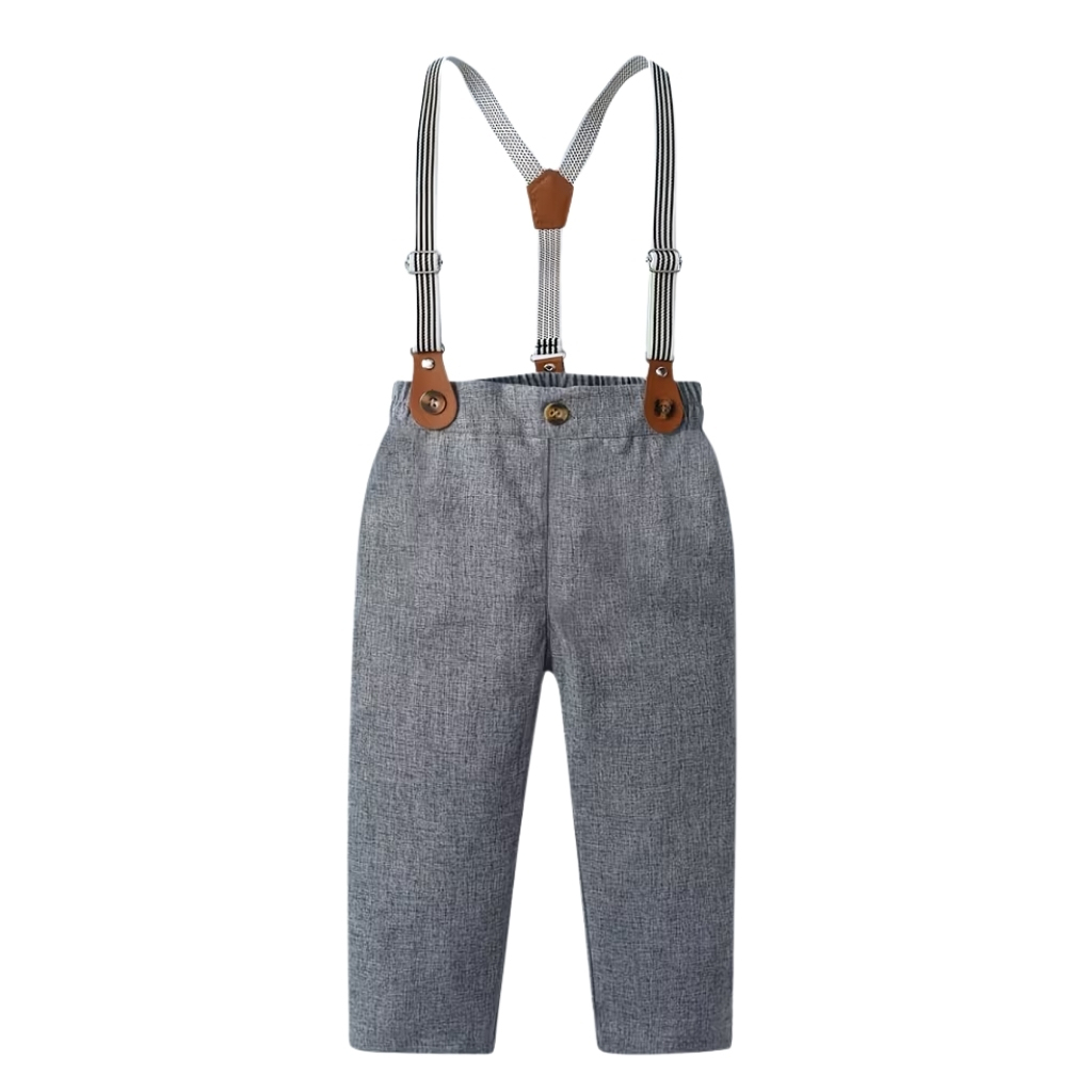 Long Sleeve Bow Tie Shirt And Suspender Pants 2 Piece Outfit Set For Boys