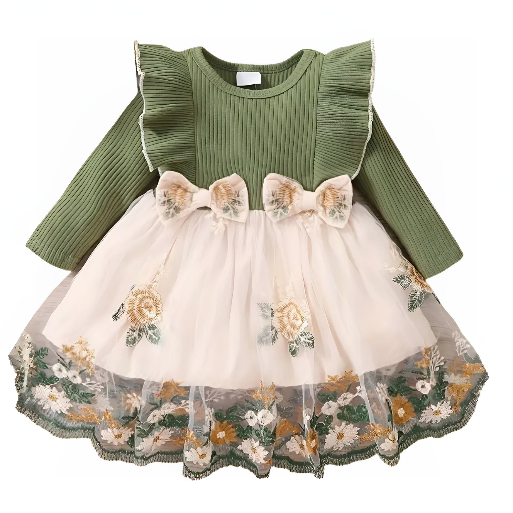 Long Sleeve Knit Floral Mesh Baby Dress