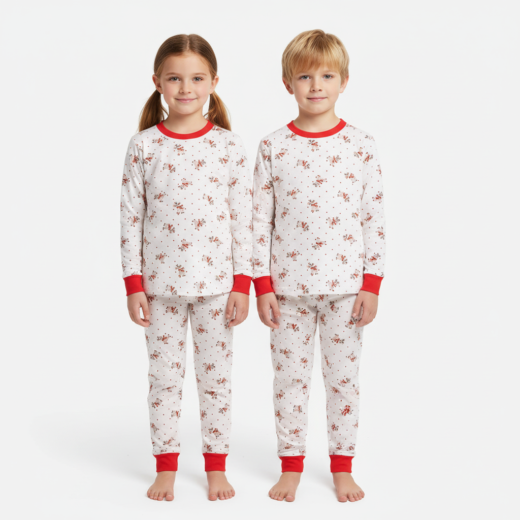 Christmas Reindeer Pajama Set for Kids with Long Sleeves and Matching Pants