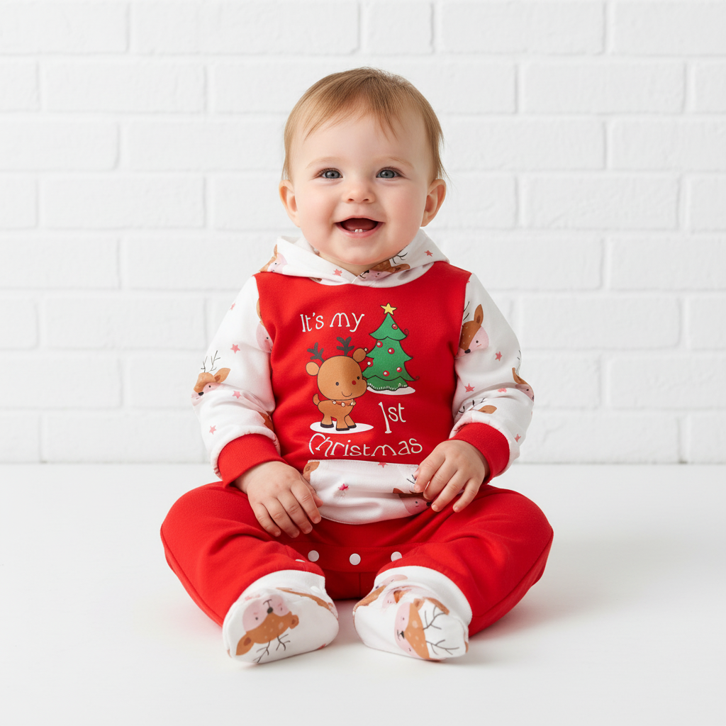 Its My 1st Christmas Reindeer Hooded Bodysuit for Baby Boys and Girls