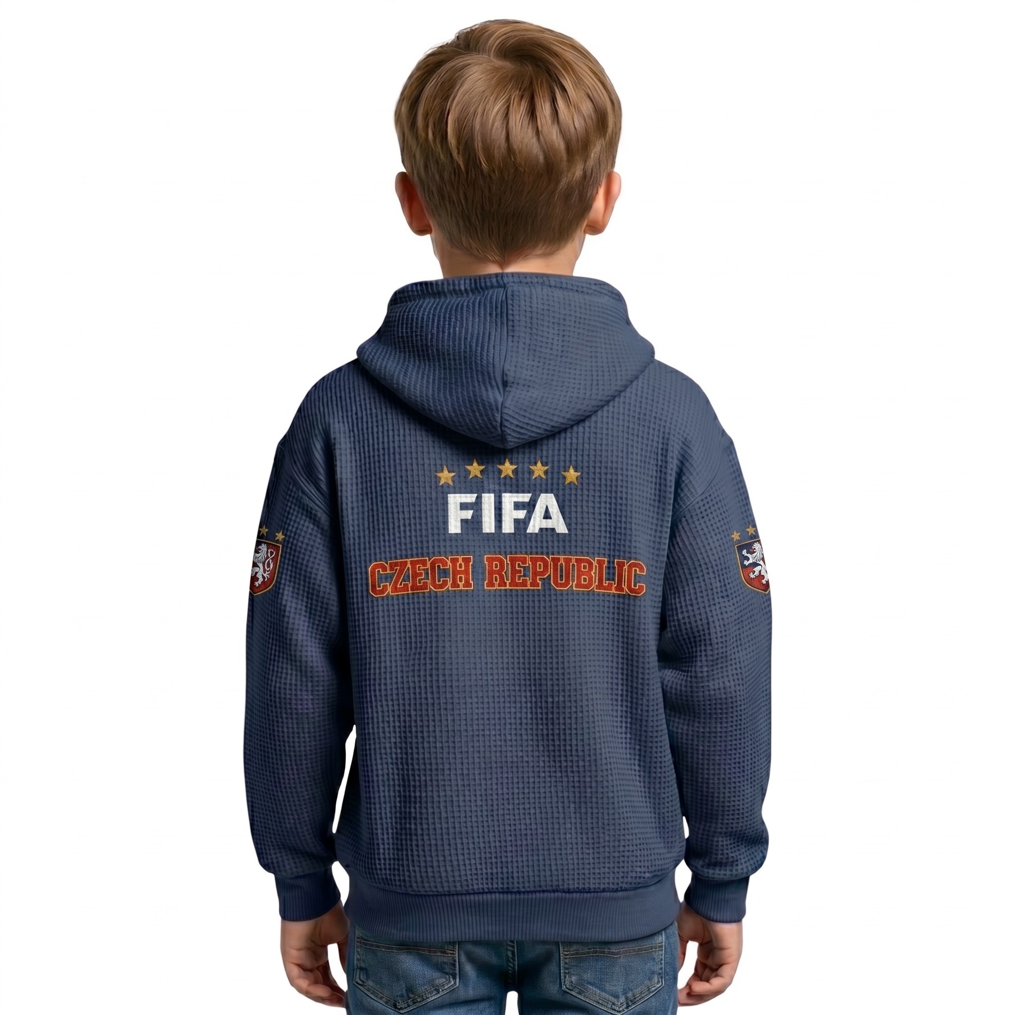 FIFA 2026 Czech Republic Printed Waffle Quarter Zip Football Fan Hoodie For Kids