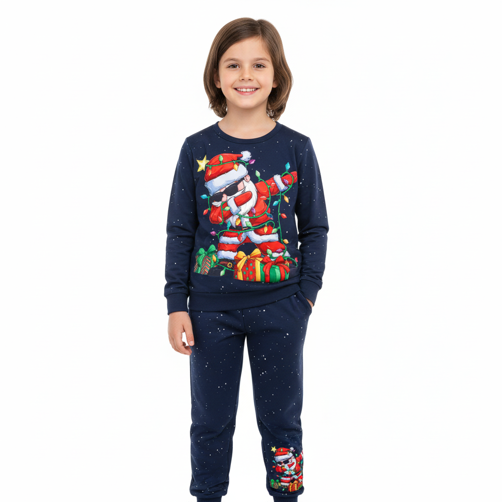 Christmas Santa Claus Print Sweatshirt and Pants Set for Boys